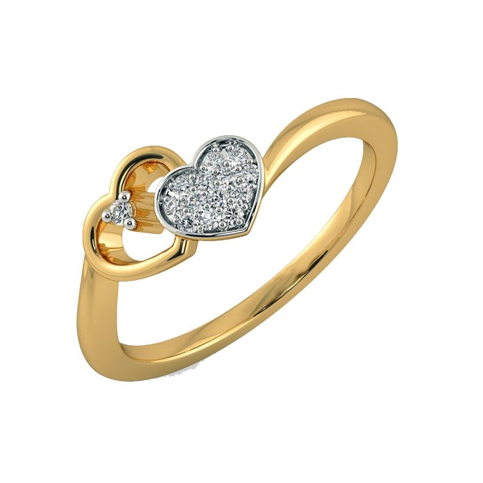10 KT Yellow Gold And Diamond Couples Heart Ring 0.1 Carat Diamond Love Band